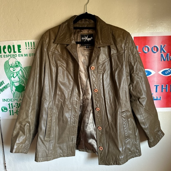 Vintage Wilson’s Maxima Olive Leather Jacket Sz L - Picture 1 of 6